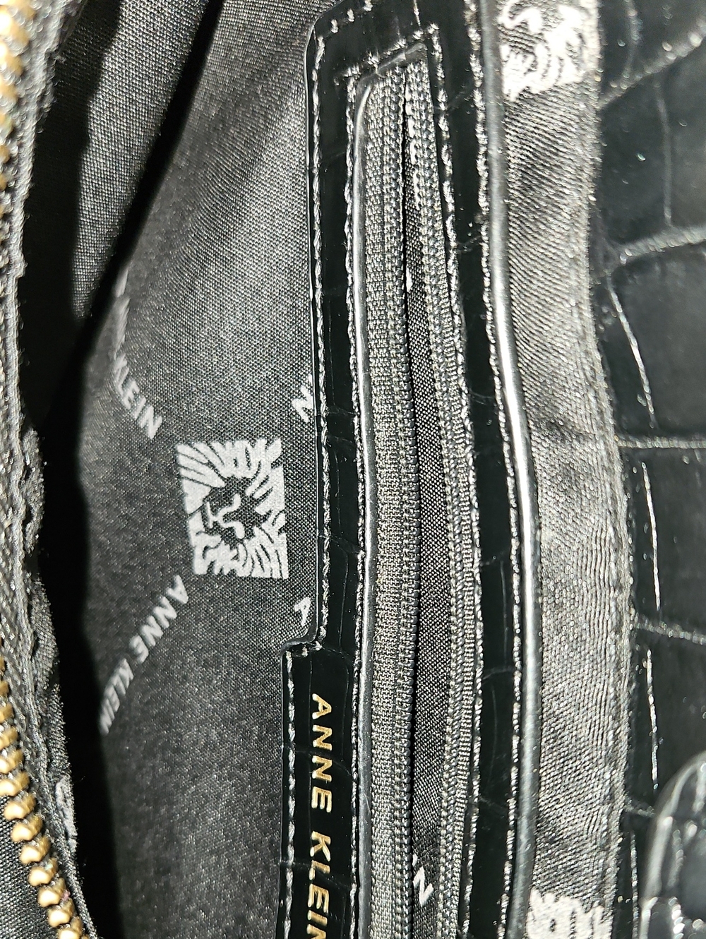 Anne Klein Black Croc-Embossed Satchel with Gold Hardware - Picture 5 of 7